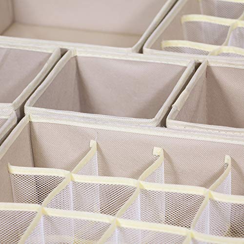 21 Pack Foldable Drawer Organizer Dividers Cloth Storage Box Closet Dresser Organizer Cube Fabric Containers Basket Bins for Underwear Bras Socks Panties Lingeries Nursery Baby Clothes Beige - view 4