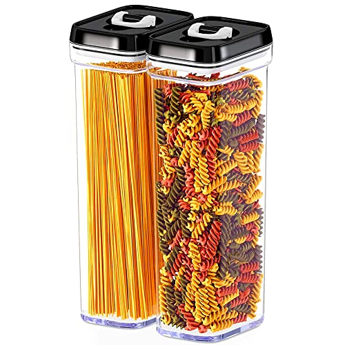 Pasta Storage Containers for Pantry Airtight - 2 Pc Spaghetti Container Storage - Ideal for Spaghetti & Noodles, Kitchen Pantry Organization and Storage - Keeps Food Fresh & Dry