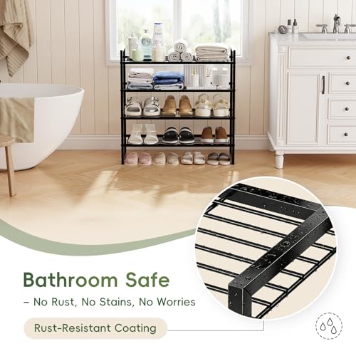 Heavy Duty 4 Tier Shoe Rack, 27 Inch Wide Closet Metal Wire Shoe Shelf Organizer for Entryway, Black - view 7