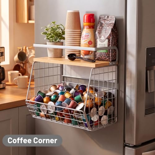 Magnetic Shelf for Fridge, Wood-Top Storage Basket, Kitchen - view 6