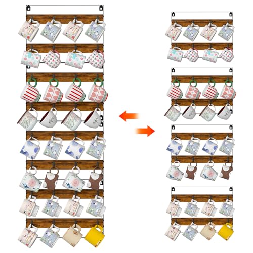 Rustic Wood Coffee Mug Rack - Wall Mount Cup Holder Shelf Storage for Kitchen, Home, Bar, Office (4 Pack, Holds 32 Mugs) - view 3