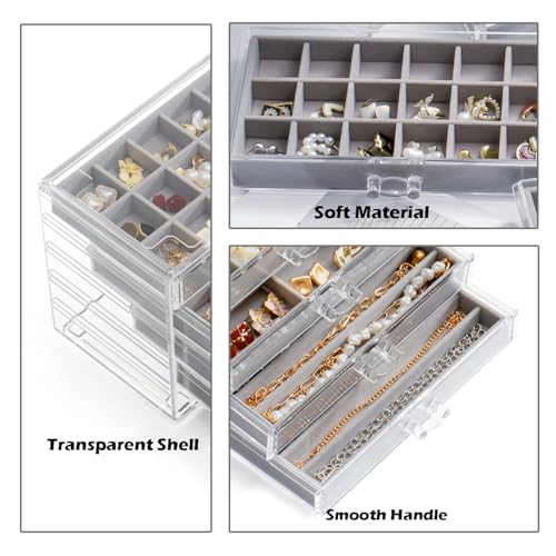 Acrylic Jewelry Storage Box Holder with 5 Drawers, Gray 48 Grids - view 4