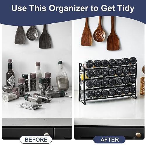 Spice Rack Organizer for Cabinet, Spice Organizer with 28 Empty Spice Jars with Black Lids, Funnel, Spice Labels, Seasoning Organizer for Countertop, Cabinet, Kitchen, Pantry, Cupboard - view 5