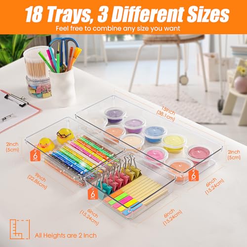 18 Pcs Large Size Clear Drawer Organizer Set, Acrylic Non Slip Non Cracking Kitchen Drawer Storage Tray Divider, Multifunctional Storage for Cosmetics, Bathroom, Tools, Kitchen and Office - view 2