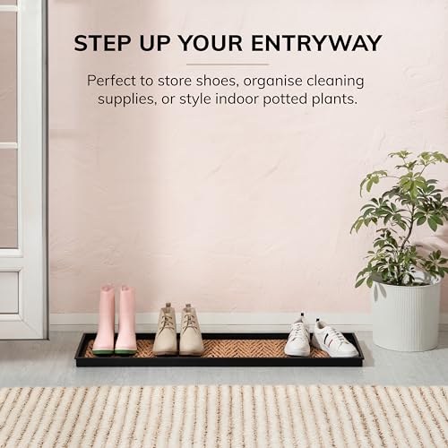 Heavy Duty Waterproof Rubber Shoe Storage Mat Organizer/Boot Storage Multi Use for Entryway with Coir, Tan and Black Insert, Fits 4 Pair (46.5" Wide) - view 2