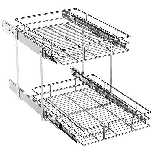 Pull Out Cabinet Organizer (13½"W x 21½"D),2 Tier Pull Out Storage Shelf Drawer Basket,Sliding Shelves for Base Cabinet Organization in Kitchen, Bathroom, Pantry