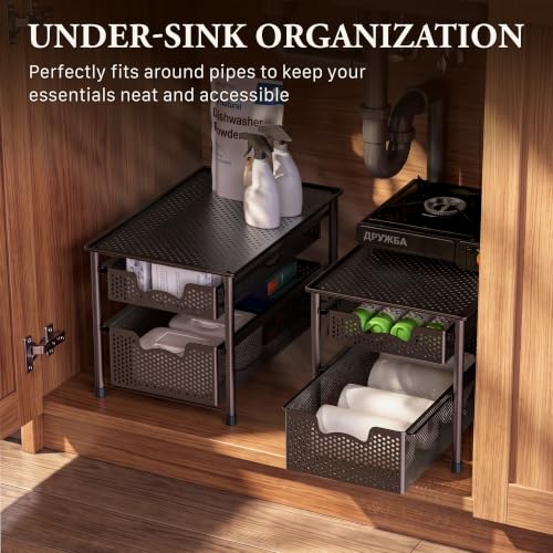 Stackable 2 Tier Sliding Basket Organizer Drawer, Bronze - view 6
