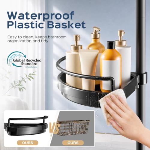 Corner Shower Caddy Tension Pole: Adjustable Stainless Steel Shower Organizer 4 Tier Shelf for Bathroom Bathtub Shampoo - Floor Standing Rack Bath Storage Holder with Rust Proof Rods- Black - view 4