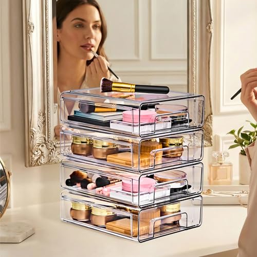 Clear Stackable Storage Drawers with Handles (Medium, 4 Pack) - view 2