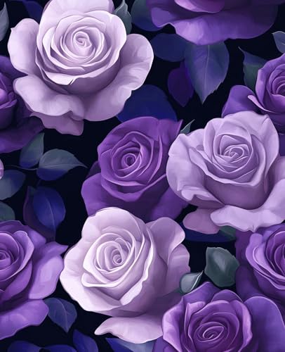 Black Dark Pruple Rose Floral Peel and Stick Wallpaper 17.5" x 118"