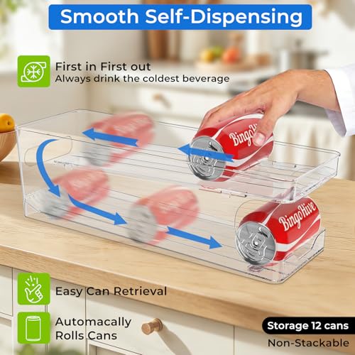 2 Packs FIFO Rolling Soda Can Organizer for Fridge, Holds 24 Cans - view 3