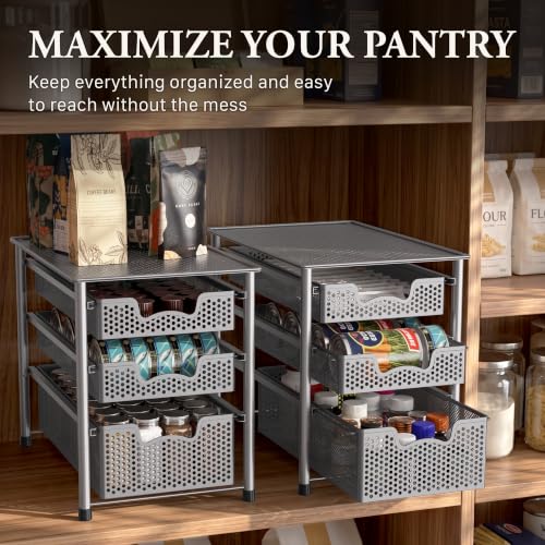 Stackable 3 Tier Sliding Basket Organizer Drawer, Silver - view 7