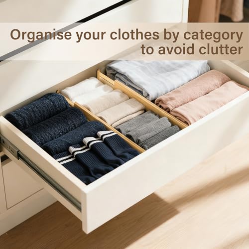 Adjustable Bamboo Drawer Dividers of 4, Expandable Organizers (16.9"-22.2") - view 6