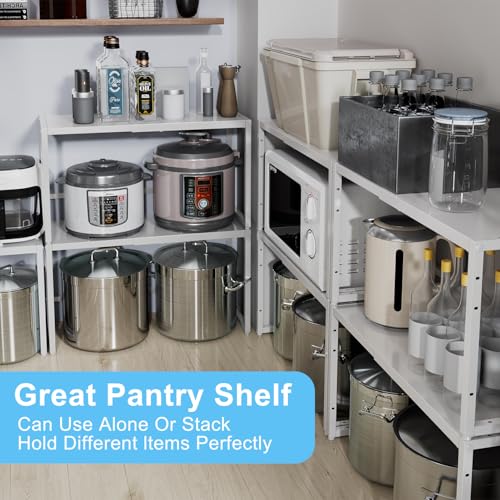 Expandable Kitchen Storage Shelves,110LBS Heavy Duty Metal Shelving Units and Storage For Small Appliance, Adjustable Stackble Storage Shelf Organizer For Kitchen Cabinet Pantry Warehouse Garage,White - view 6