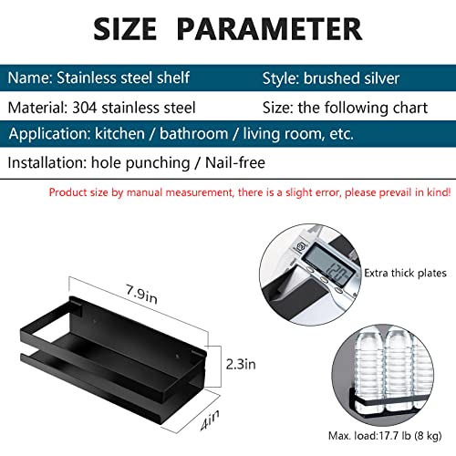 Rustproof Metal Storage Floating Shelves Wall Mounted Rectangular Shelf for Bedroom,Bathroom, Living Room, Kitchen, and Laundry Room,Nail-Free Wall-Mounted Shelves（7.9 Inch Black） - view 2