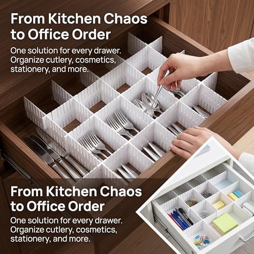 20 PCS Drawer Divider with 25 Accessories, Adjustable Drawer Organizer Inserts, 12.6" x 2.76" x 0.08" White Drawer Plastic Separators for Clothes, Kitchen, Bathroom, Office Storage - view 6
