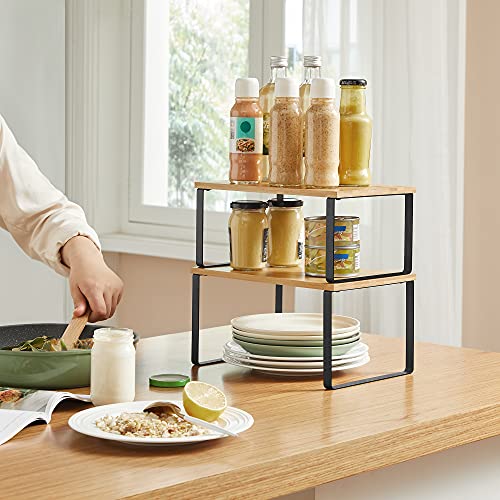 Bamboo Shelf Organizers and Spice Racks Bundle, 2 Sets of 2 Cabinet Organizers, for Kitchen Organization, Natural and Black UKCS02NB and UKCS016N01 - view 2