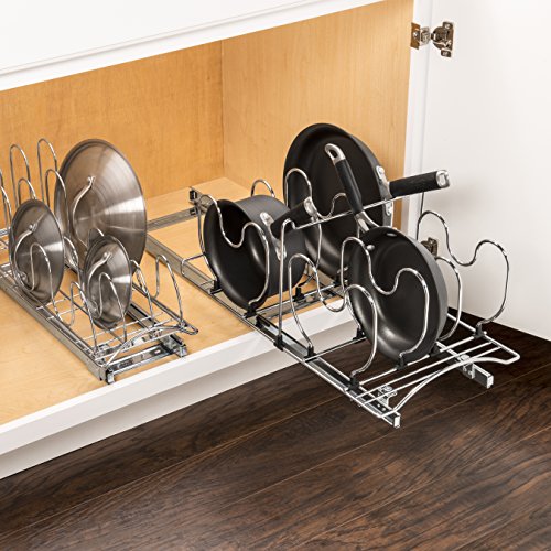 Pull Out Cabinet Organizer for Pots and Pans – Under Cabinet Pots and Pans Organizer – Cabinet Slide Out Shelves – Pot and Pan Lid Organizer Rack for Cabinet - 11" W x 21" D, Chrome - view 2