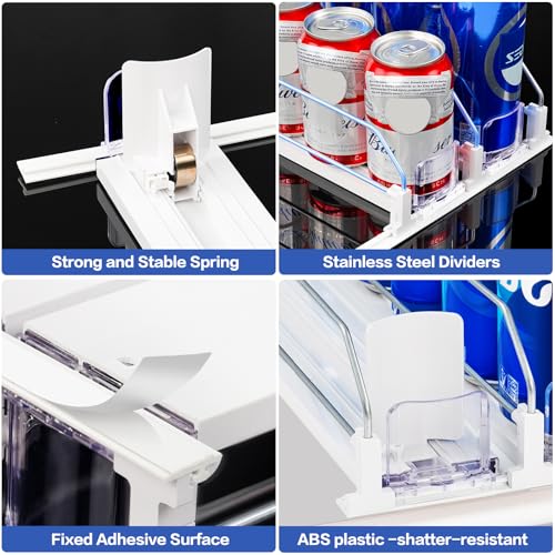 Drink Organizer for Mini Fridge, Automatic Pusher Drink Dispenser for Refrigerator, Soda Can Organizer for Beer Beverage, Holds up to 16 Cans 4Row (Depth12.2 xWide13.4) - view 3