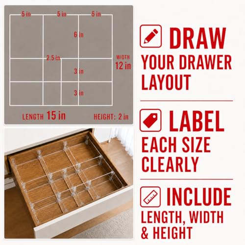 Custom Size Clear Acrylic Drawer Dividers, Adjustable Interlocking Organizer Inserts for Clothes Underwear Socks Bras Scarves Makeup & Accessories Transparent Drawer Storage Separator (transparent) - view 3