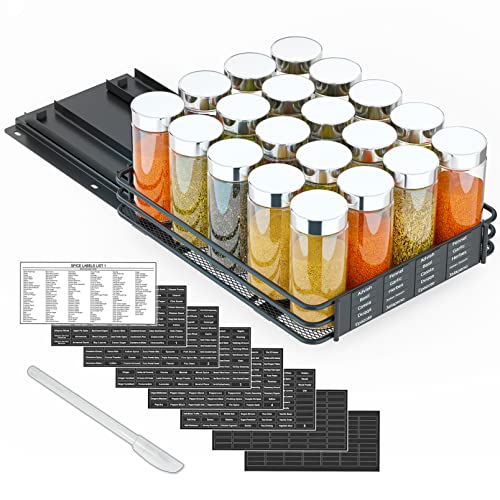 Pull Out Spice Rack Organizer for Cabinet, Heavy Duty Slide Out Seasoning Kitchen Organizer, Cabinet Organizer, with Labels and Chalk Marker, 8.5" W x10.75 D x2.5 H, 1 Drawer 1-Tier