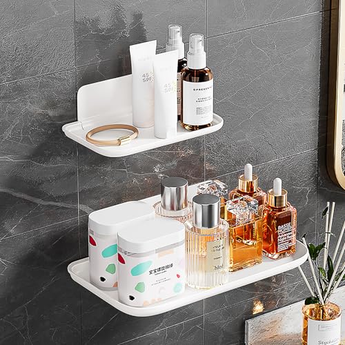 2-Pack Foldable Floating Shelves for Wall | No Drill White Wall Shelves | Small Floating Shelf for Bathroom, Bedroom, RV, KitchenAdhesive Shelves for Phones, Watches | Renter Friendly - view 2