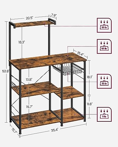 Baker's Rack, 35.4 Inches Microwave Stand with Wire Basket, 6 Hooks - view 6