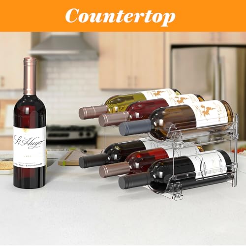 Plastic Stackable Wine Rack for Refrigerator, 2 Tier Large Capacity Water Bottle Organizer for Cabinet, Free-Standing Water Bottle Storage Rack for Fridge, Countertop, Pantry, Freezer, Hold 6 Bottles - view 7