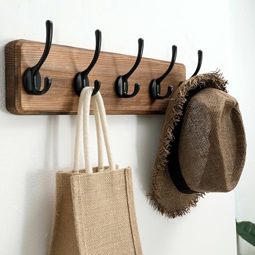 Rustic Coat Rack Wall Mount, 5 Hooks, 17 Inch, Solid Wood, Brown - view 5