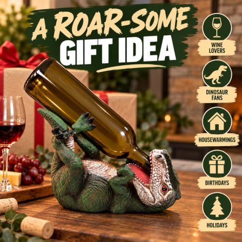 T-Rex Wine Bottle Holder, Dinosaur Wine Rack for Countertop, Funny Tyrannosaurus Rex Bottle Display, Unique Home Bar Kitchen Decor & Wine Lover Gift, 10 Inch - view 7