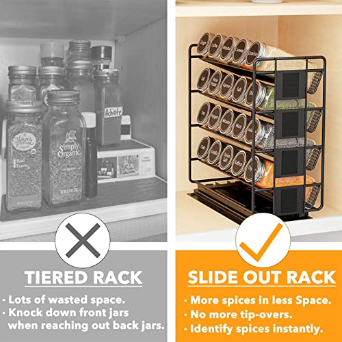 Pull Out Spice Rack Organizer with 20 Jars, Heavy Duty Slide Out Seasoning Organizer for Kitchen Cabinets, with 801 Labels and Chalk Marker, Left Facing - view 2