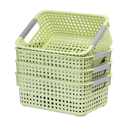 4-Pack Hollow Plastic Storage Baskets with Handles(Green, Small)