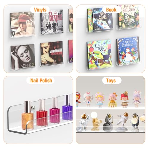 Vinyl Record Shelf Wall Mount, 12 Pack 12 inch Clear Acrylic Album Record Holder Display, Kids Bookshelf, Floating Wall Shelves for Bathroom, Bedroom, Living Room, Kitchen - view 5