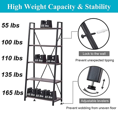 5 Tier Ladder Shelf, Leaning Bookshelf, Wood Metal Storage Shelf - view 4