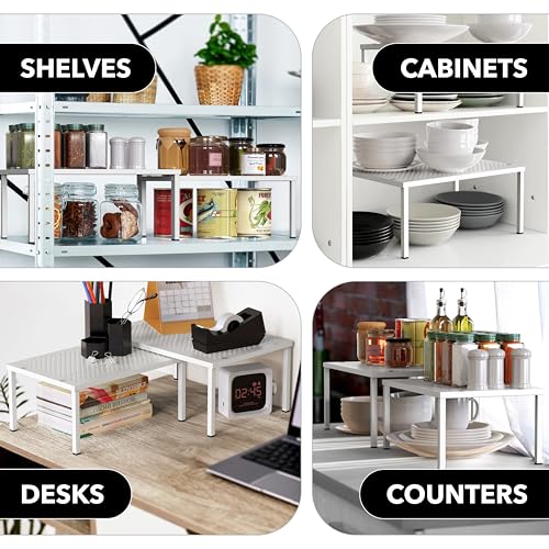 Expandable Stackable Kitchen Counter Shelf Organizer, White, Metal Top, 11.25"L x 7.9"W x 5.4"H - view 7