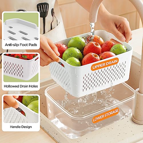 5-Pack Fruit Storage Containers for Fridge with Removable Colanders, 4 in 1 Produce Storage Containers with Lids, Leakproof Fridge Organizer Bins for Salad Berry Lettuce Vegetables Meat Keeper Fresh - view 2