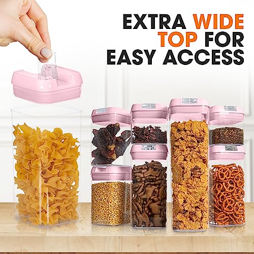 Stackable Airtight Food Storage Containers - BPA Free Plastic Food Organizer for Pantry with Dry Erase Marker and Labels, Pink (Set of 7) - view 7