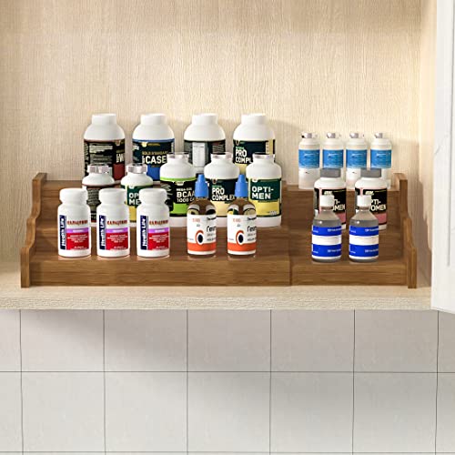 Bamboo Spice Rack Cabinet Organizer - 3 Tier Wooden Expandable Walnut Display Shelf - view 3