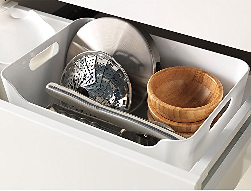 Pantry Organization And Storage Baskets, Open Storage Box Under Sink Organizers,Kitchen Cabinet and Pantry Storage Organizer Bin - two cut-out handles that make 9.4 x 6.7 x 4.3 Inches (White) - view 4