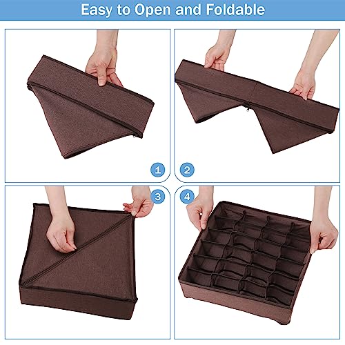 Foldable Storage Cubes Drawer Underwear Organizer Dividers， under Cabinet Organizer 24-Cell Fabric Storage Boxes for Lingerie,Socks,Ties （Coffee） - view 5