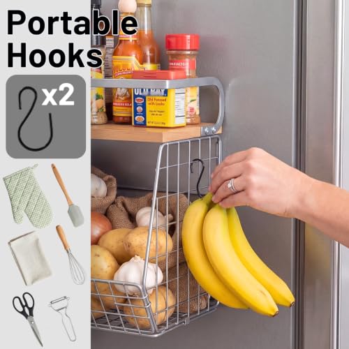 Magnetic Shelf for Fridge, Wood-Top Storage Basket, Kitchen - view 4