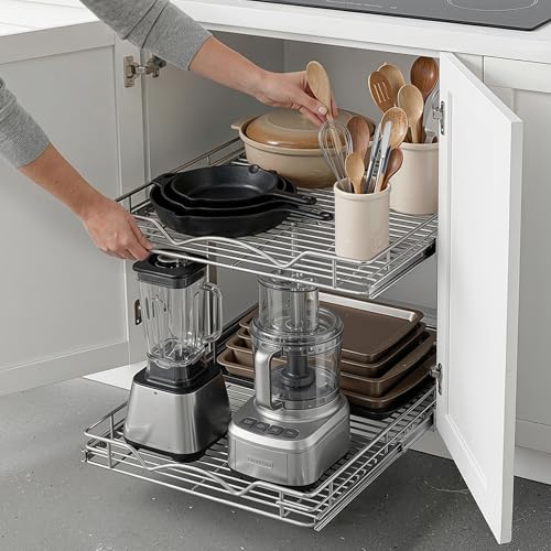 2-Tier Pull-Out Cabinet Organizer for Kitchen, 11" W x 21”D x 16.5" H - view 2