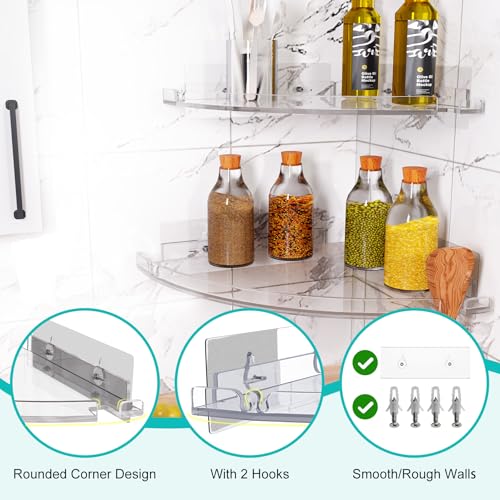 Acrylic Corner Shower Shelves, Adhesive Shower Caddy Organizer for Bathroom Storage Home Decor, Clear Rustproof No Drilling Wall Shelf, 2-Pack - view 3