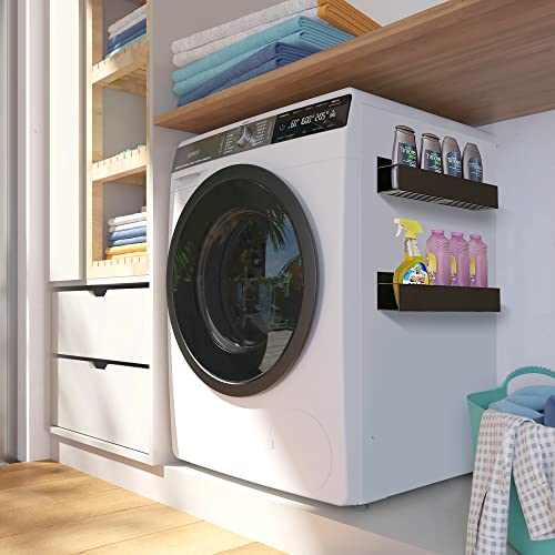 2 Pack Magnetic Shelves for Washing Machine, Laundry Organizer and Storage, Magnetic Spice Rack for Refrigerator, Holds 12 pounds each, Black Steel - view 2