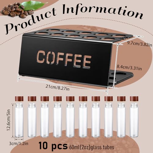 Single Dose Coffee Bean Storage Kit 10 Glass Test Tubes(2 Oz) with Acrylic Stand and Funnel Airtight Espresso Dosing Tubes Coffee Organizer for Countertop Home Barista Essentials - view 2