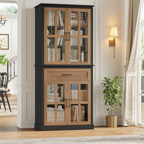 71'' Tall Kitchen Cabinet with Glass Doors and Drawer