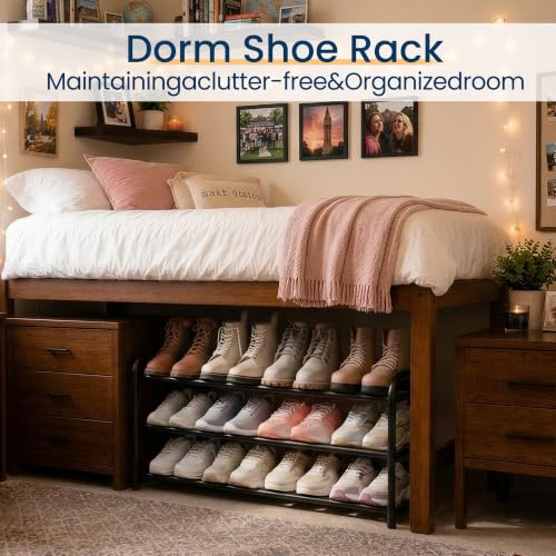 3 Tier Expandable Shoe Rack, Metal Small Shoes Shelf, Black - view 5