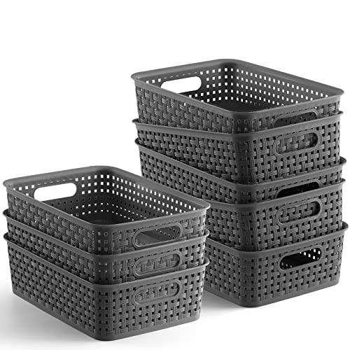 [12 Pack] Plastic Storage Baskets, Small Pantry Organization and Storage Bins, Household Organizers for Laundry Room, Bathrooms, Kitchens, Cabinets, Countertop, Under Sink or Shelves, Black - view 6