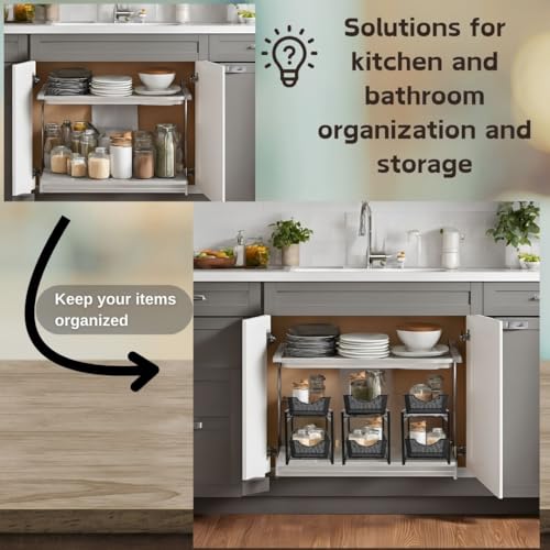 2 Tier Bathroom Organizer Under Sink with Pull Out Drawer (Black) - view 6