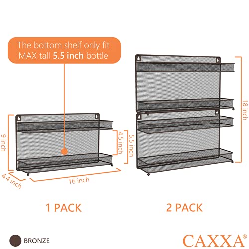 2 PK 2 Tier Mesh Kitchen Counter-top or Wall Mount Spice Rack Jars Storage Organizer, Bronze - view 2
